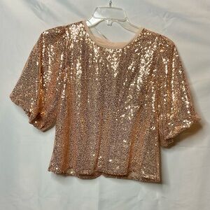 Umgee Champagne Sequined Blouse lined with bow